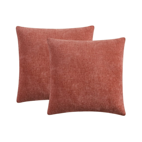 Mainstays Solid Chenille Decorative Pillow Set, Red Canyon, 18" x 18", 2 Pieces
