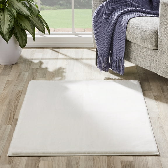 Mainstays Solid Faux Fur Ivory Area Rug, 30" x 46", Luxuriously Soft