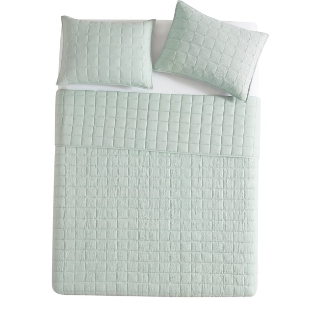 Mainstays Solid Green Crinkle Box Soft Wash Microfiber Quilt, Full
