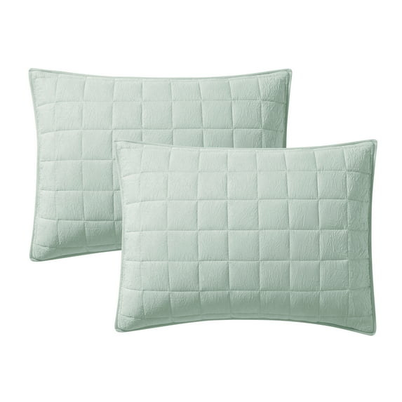 Mainstays Solid Textured Box Crinkle Quilted Pillow Sham, Light Green, Standard/Queen, Soft Wash, 2 Pack, All Ages