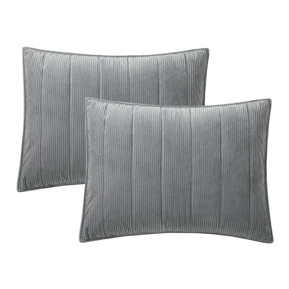 Mainstays King Pillow Sham - Light Grey, Corduroy, Reversible Bed Sham, 2 Pack