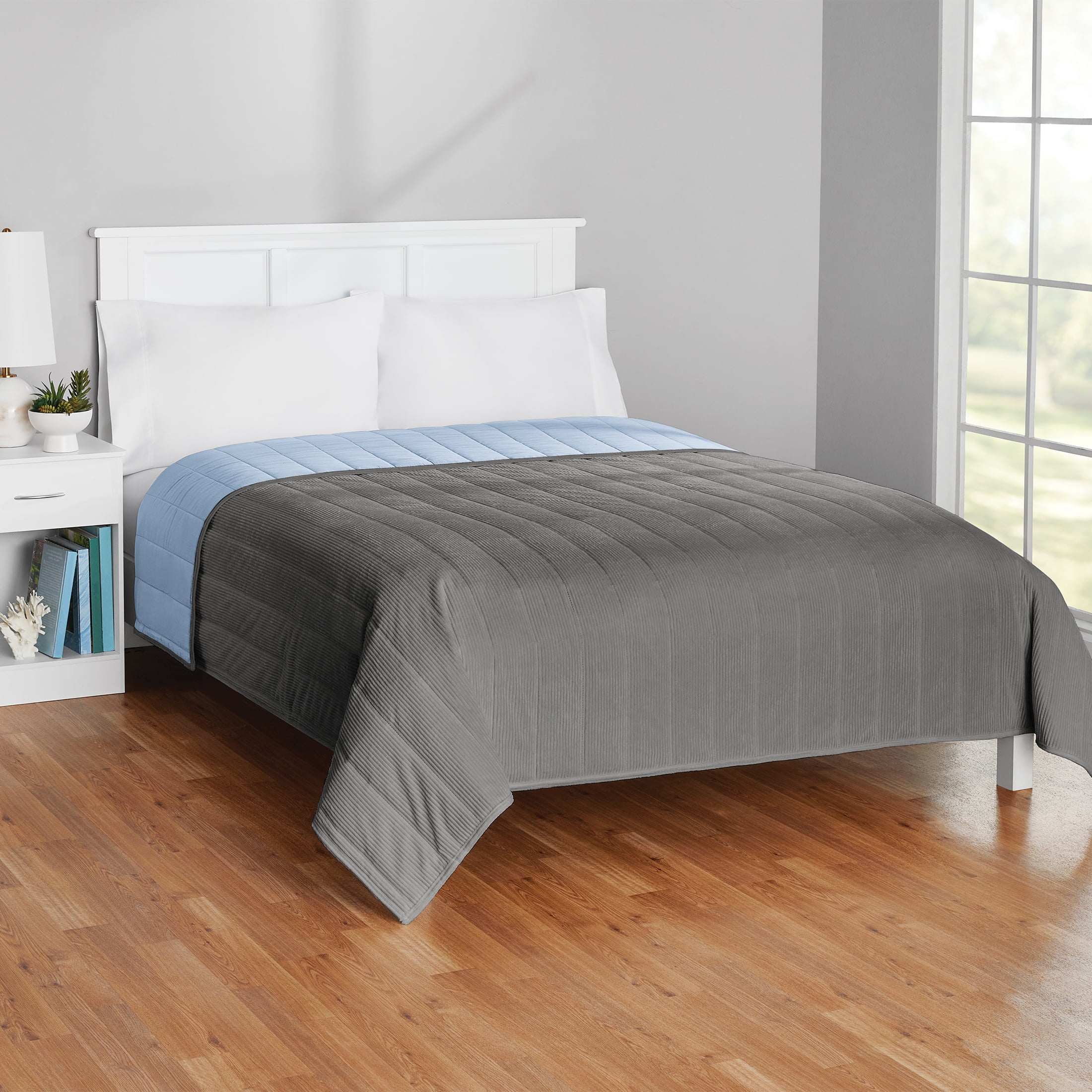 Mainstays Full/Queen Quilt - Light Grey Corduroy, Reversible Bedding
