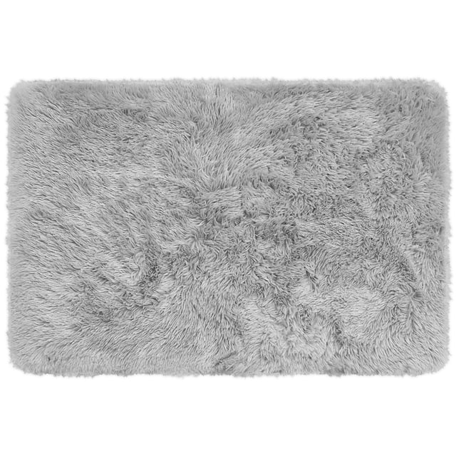 Mainstays Solid Grey Fluffy Shag Fur Area Rug, 36 in x 56 in