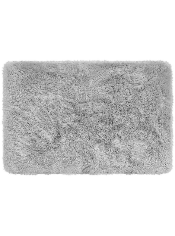 Mainstays Solid Grey Fluffy Shag Fur Area Rug, 36 in x 56 in