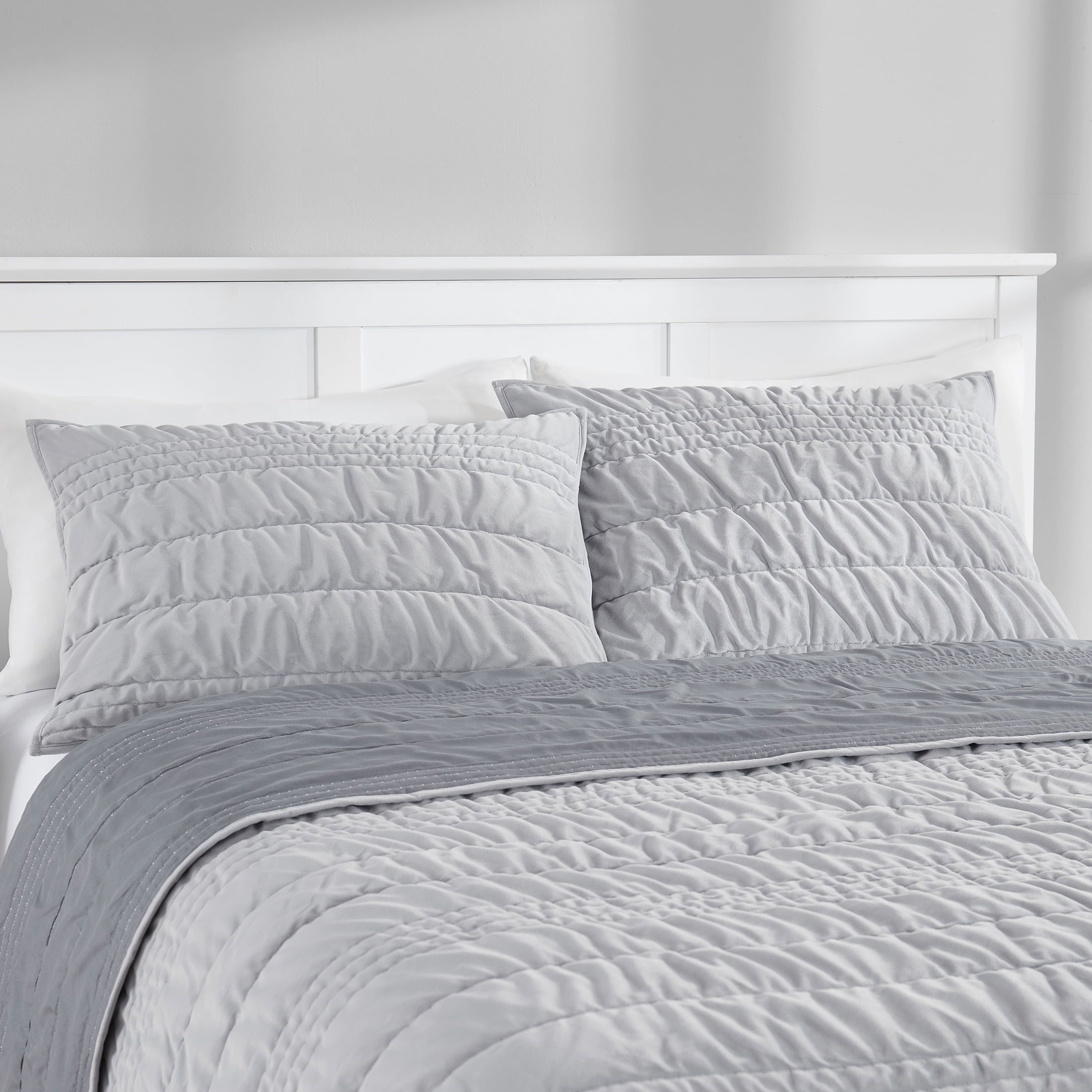 Mainstays Solid Grey Zig Zag Stripe Reversible Crystal Mink Pillow Shams, King (2 Count)