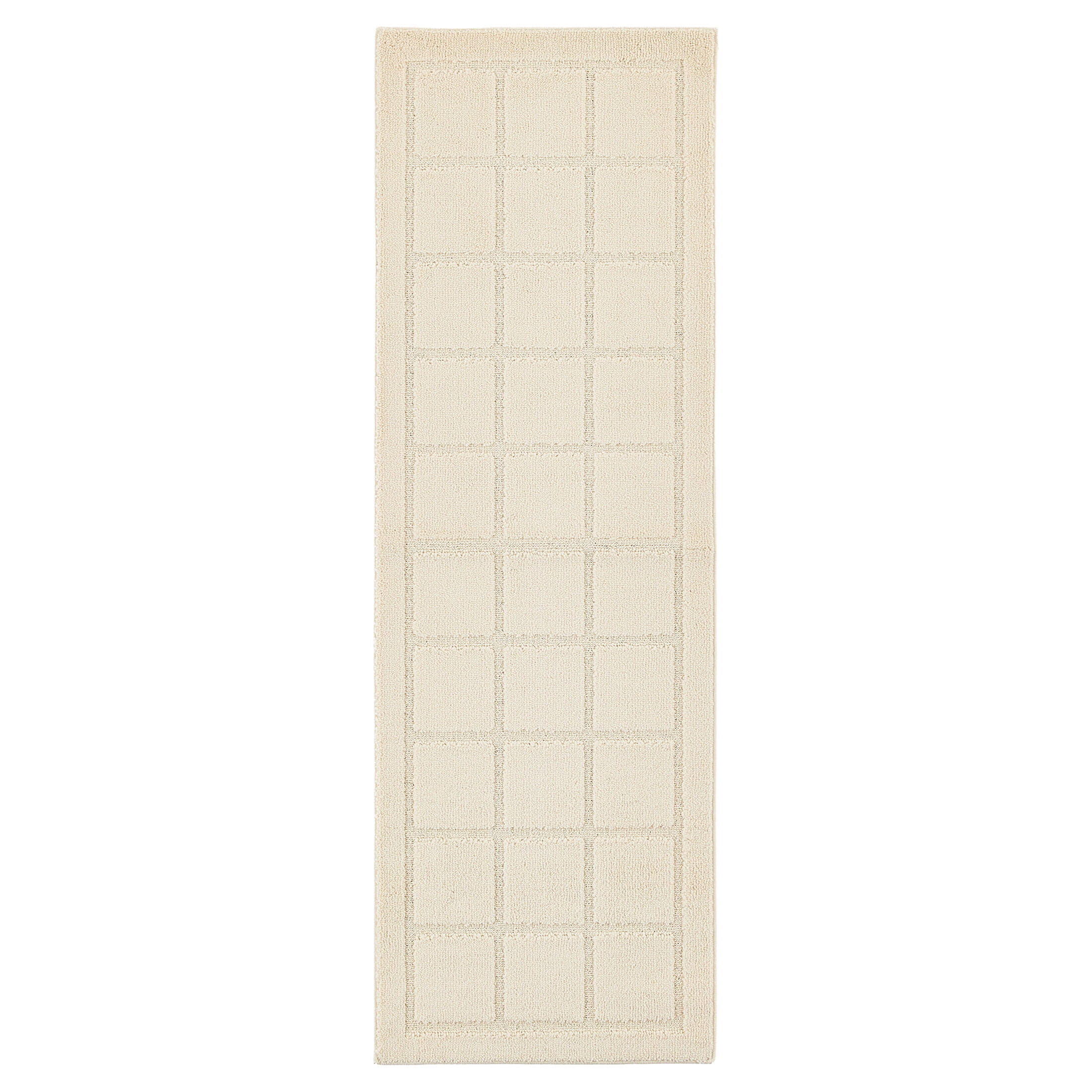 Mainstays Solid High Low Tufted Grid Beige Indoor Runner Rug, 2' x 6'