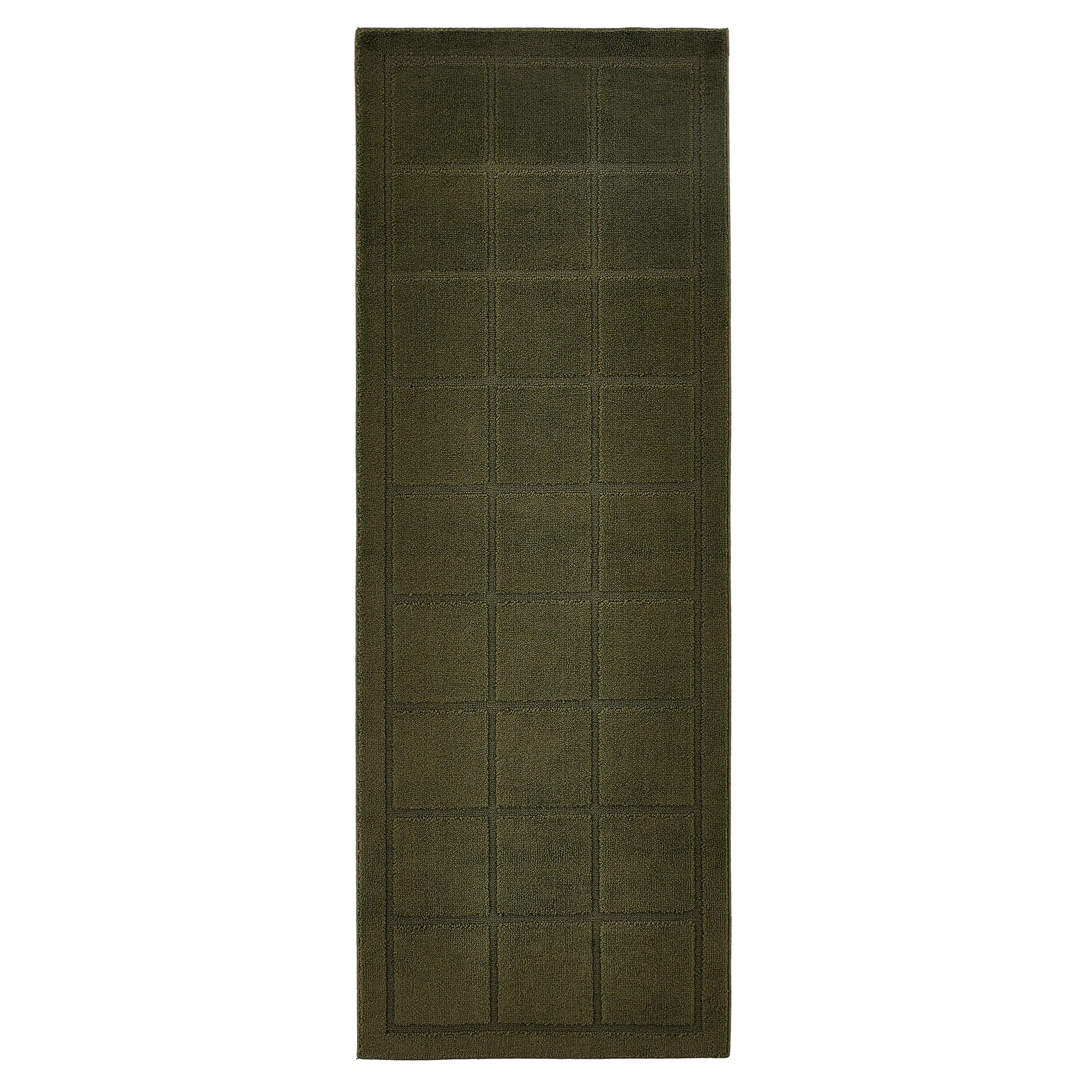 Mainstays Solid High Low Tufted Grid Dark Green Indoor Runner Rug, 2'6" x 7'
