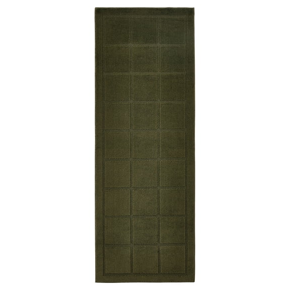 Mainstays Solid High Low Tufted Grid Dark Green Indoor Runner Rug, 2'6" x 7'
