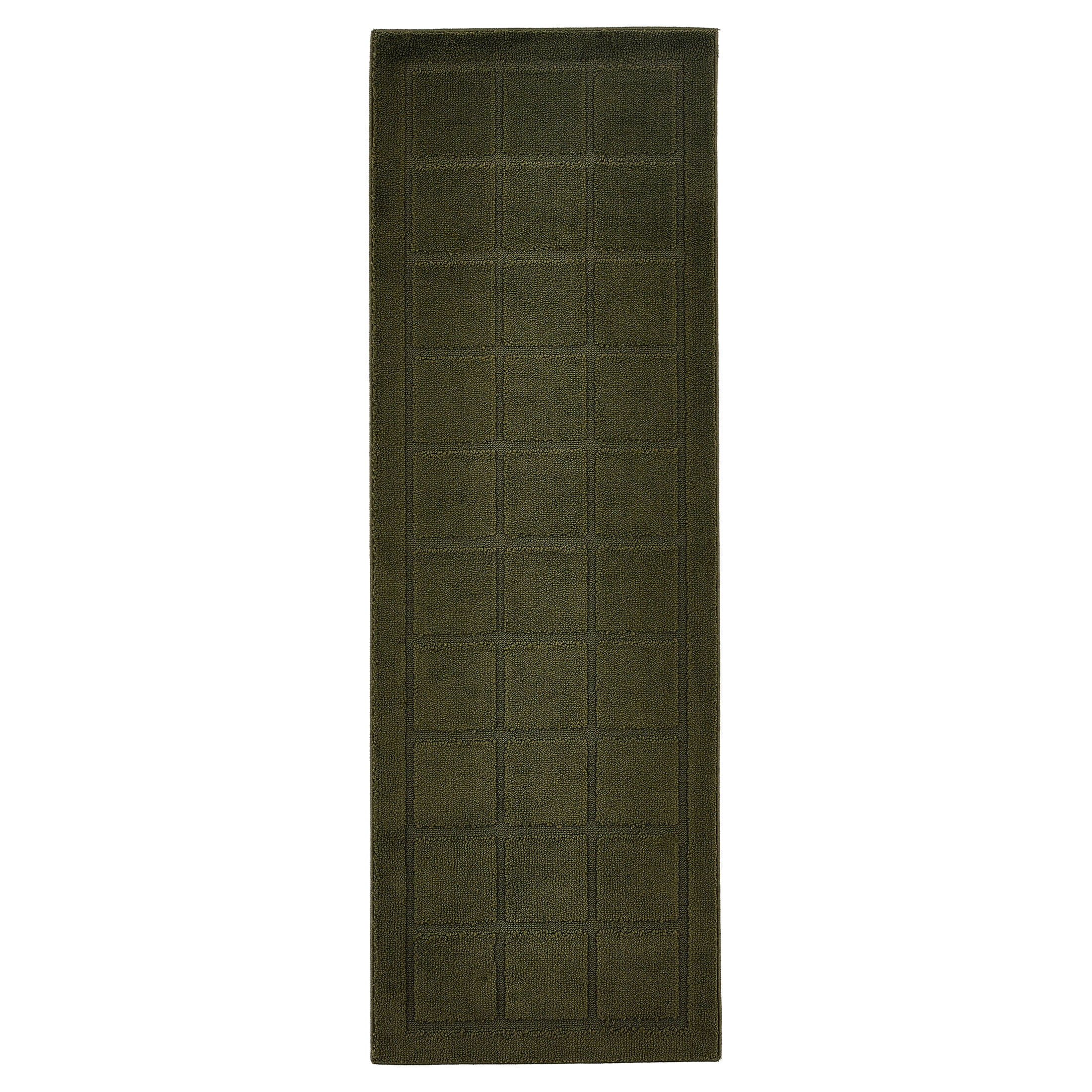 Mainstays Solid High Low Tufted Grid Dark Green Indoor Runner Rug, 2' x 6'