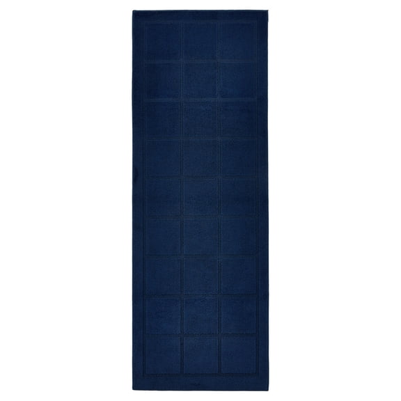 Mainstays Solid High Low Tufted Grid Navy Blue Indoor Runner Rug, 2'6" x 7'