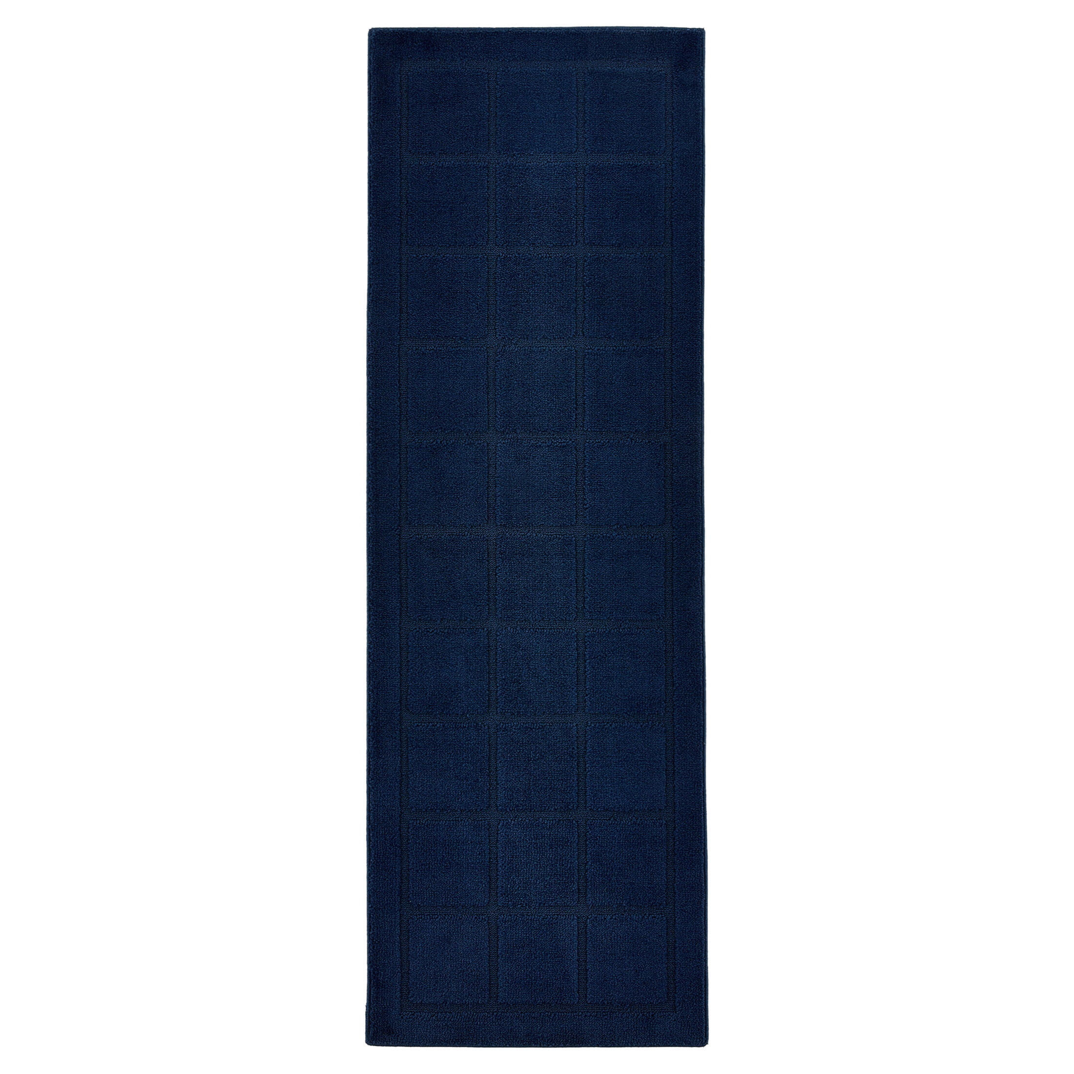 Mainstays Solid High Low Tufted Grid Navy Blue Indoor Runner Rug, 2' x 6'
