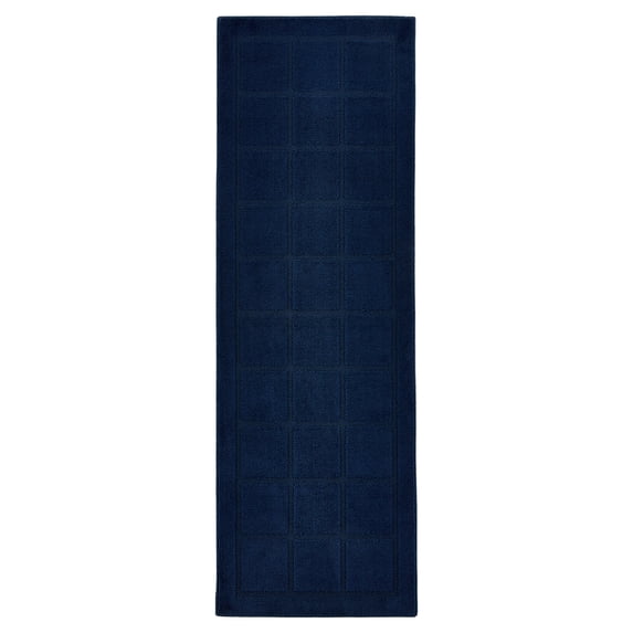Mainstays Solid High Low Tufted Grid Navy Blue Indoor Runner Rug, 2' x 6'