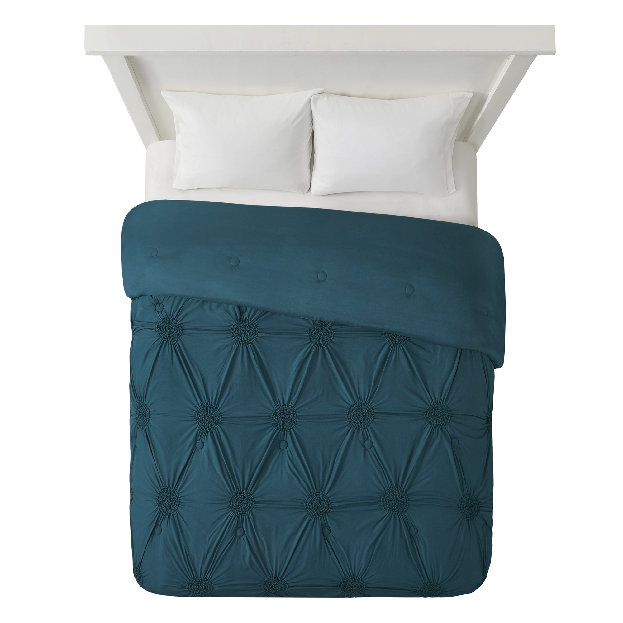 Mainstays Solid Microfiber Ruched Comforter in a Bag, King, Teal