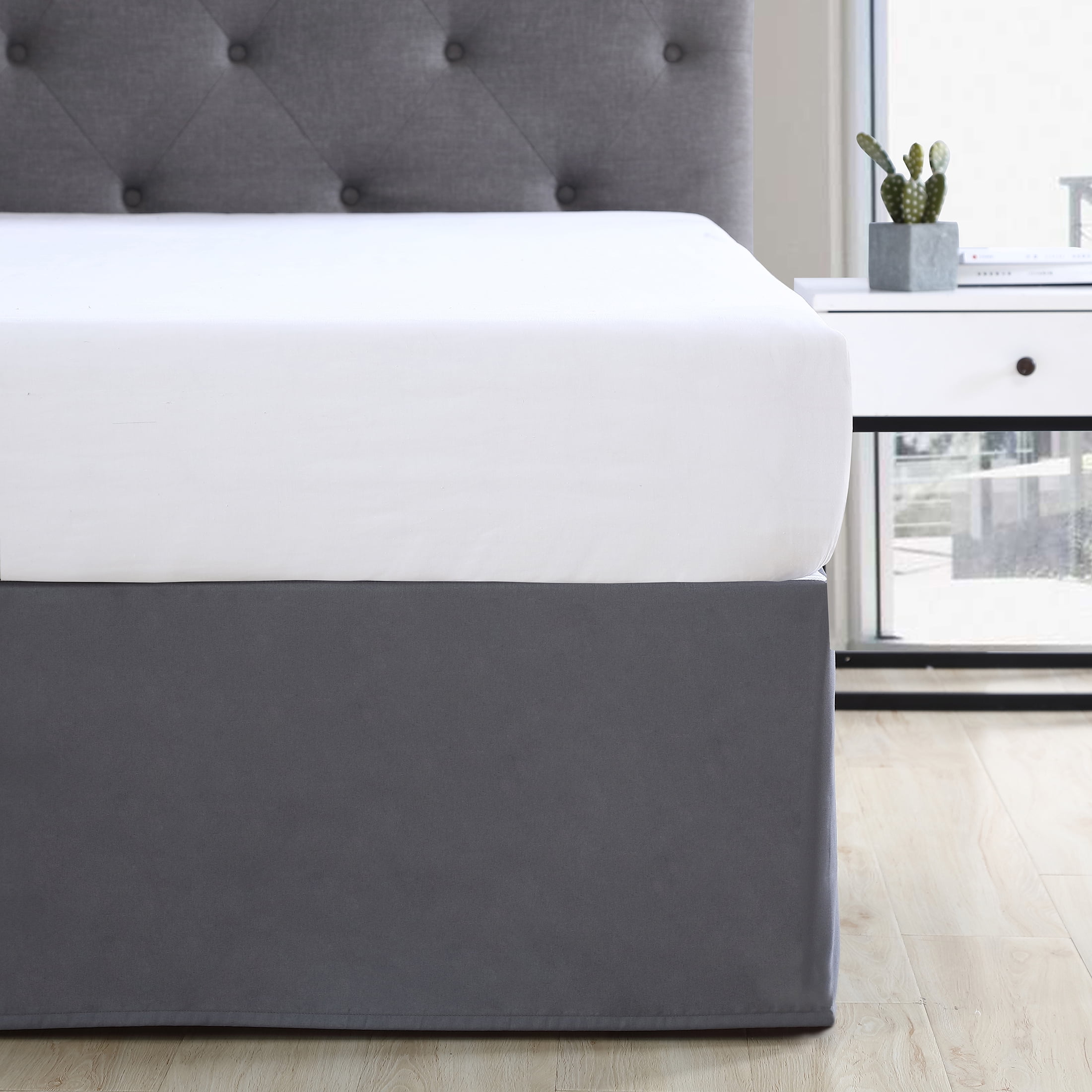 Mainstays Solid Pleated Microfiber Bedskirt, Twin, Grey, 14-Inch