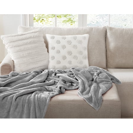 Mainstays Solid Plush Blanket, Grey, Full/Queen (Adult)