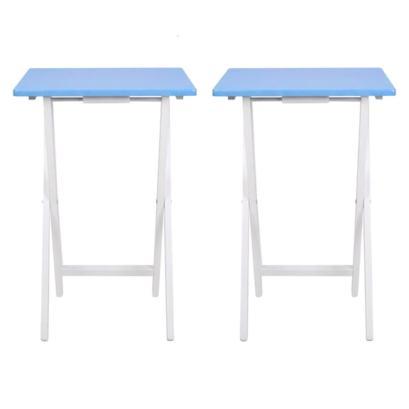 Mainstays Solid Rubberwood Folding TV Tray Tables, Seaside Blue, Set of 2