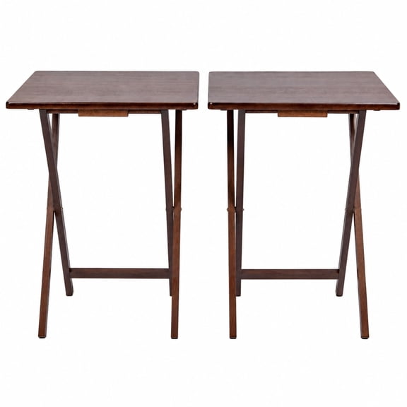 Mainstays Solid Rubberwood Folding TV Tray Tables, Walnut, Set of 2