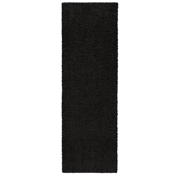 Mainstays Solid Shag Black Indoor Hallway Runner Rug, 1 ft 9 in x 5 ft