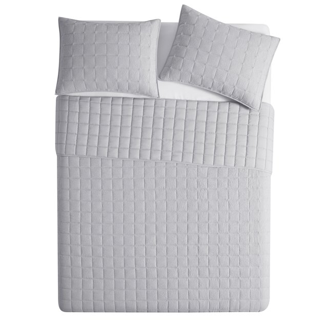 Mainstays Solid Silver Crinkle Box Soft Wash Microfiber Quilt, King