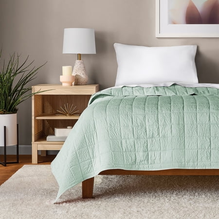 Mainstays Crinkle Quilt, Twin/XL, Light Green, Soft Wash Microfiber Bedding