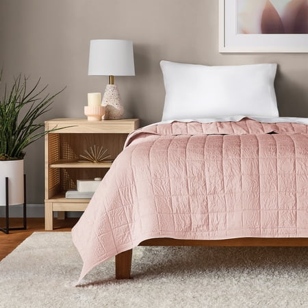 Mainstays Crinkle Quilt, Twin/XL, Pink Blush, Soft Wash Microfiber Bedding