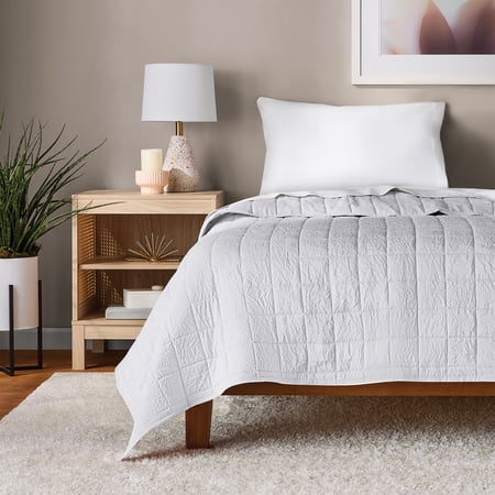 Mainstays Crinkle Quilt, Twin/XL, White, Soft Wash Microfiber Bedding