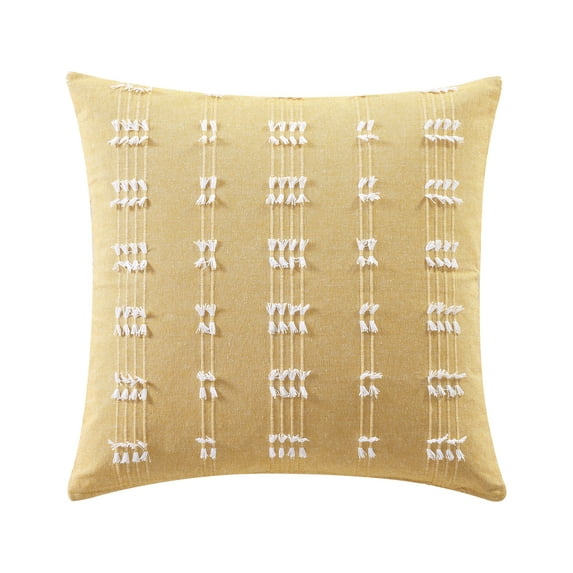 Mainstays Solid Textured Tasselled Stripe Decorative Throw Pillow, 18 x 18, Yellow, Single