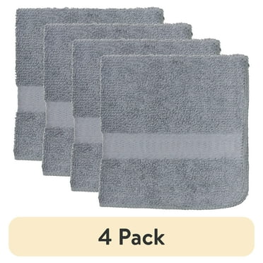 (4 pack) Mainstays 100% Cotton Washcloth, Super Soft and highly absorbent Basic Solid Premium Washcloth for Bathroom, Hotels, Spa and Gym – Grey