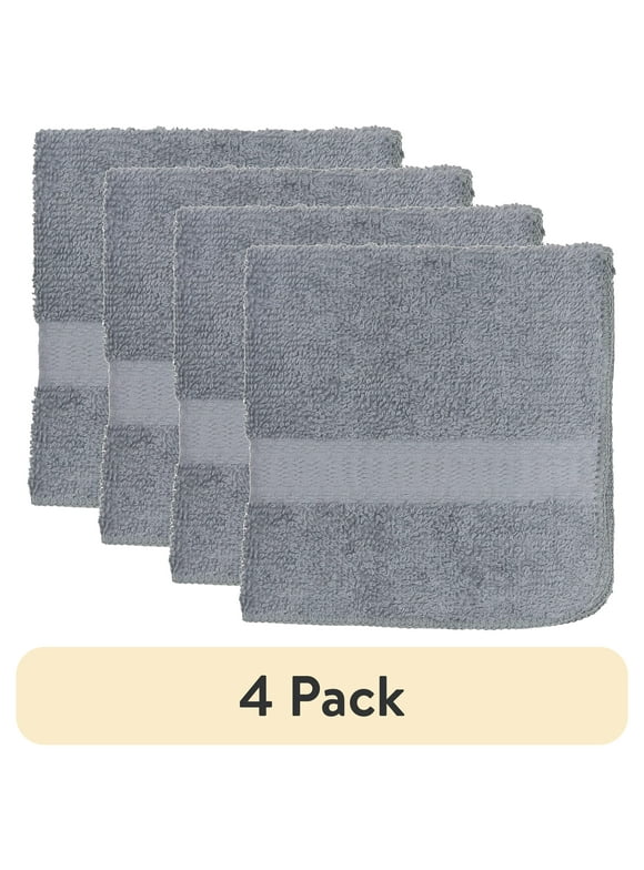 (4 pack) Mainstays Solid Washcloth, Light School Grey