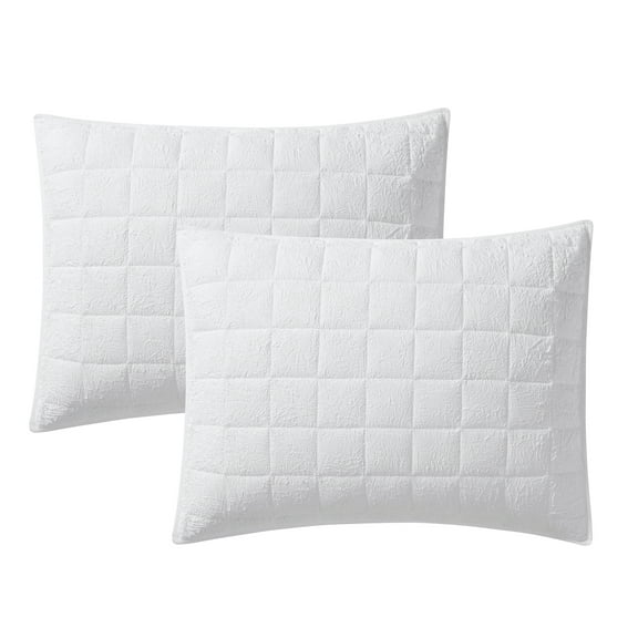 Mainstays Solid Textured Box Crinkle Quilted Pillow Sham, White, King, Soft Wash, 2 Pack, All Ages