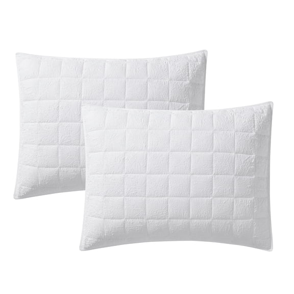Mainstays Solid Textured Box Crinkle Quilted Pillow Sham, White, Standard/Queen, Soft Wash, 2 Pack, All Ages