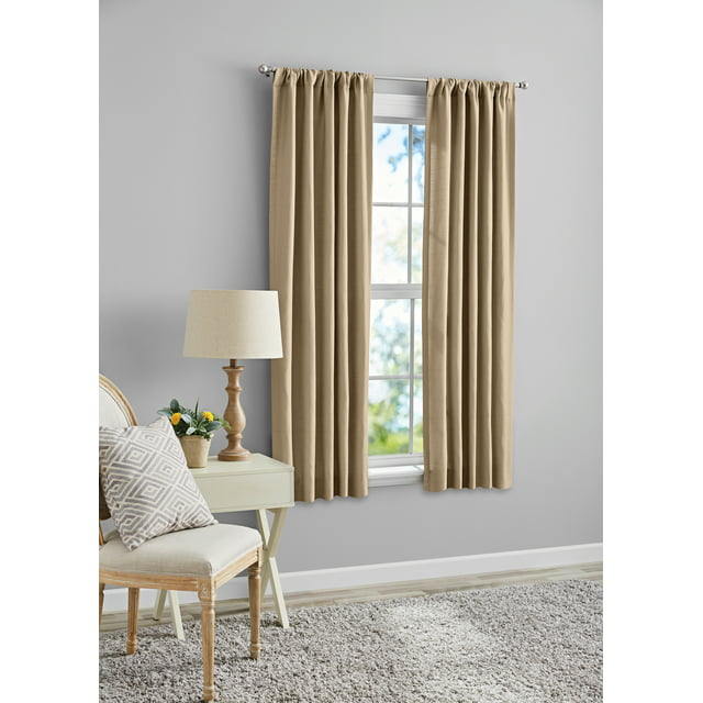 Mainstays Southport Beige Solid Color Light Filtering Rod Pocket Curtain Panel Pair, 40" x 63"