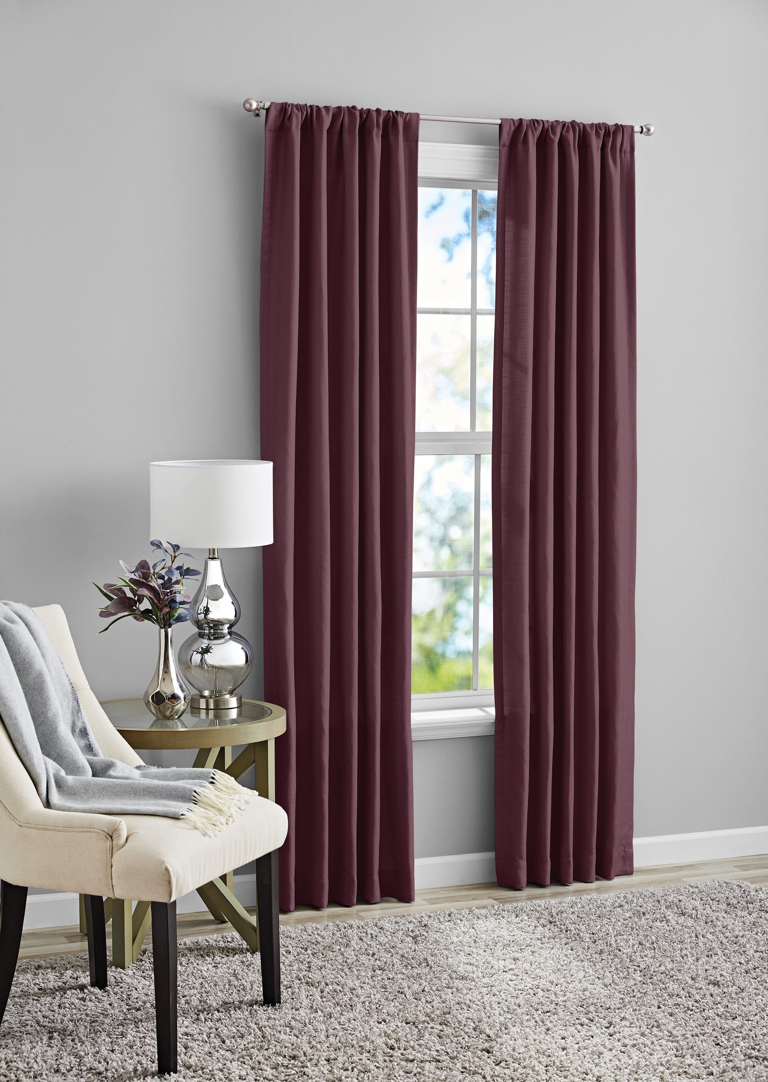 Mainstays Southport Burgundy Solid Color Light Filtering Rod Pocket Curtain Panel Pair, 40" x 84" - image 1 of 10