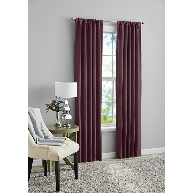 Mainstays Southport Burgundy Solid Color Light Filtering Rod Pocket Curtain Panel Pair, 40" x 84"