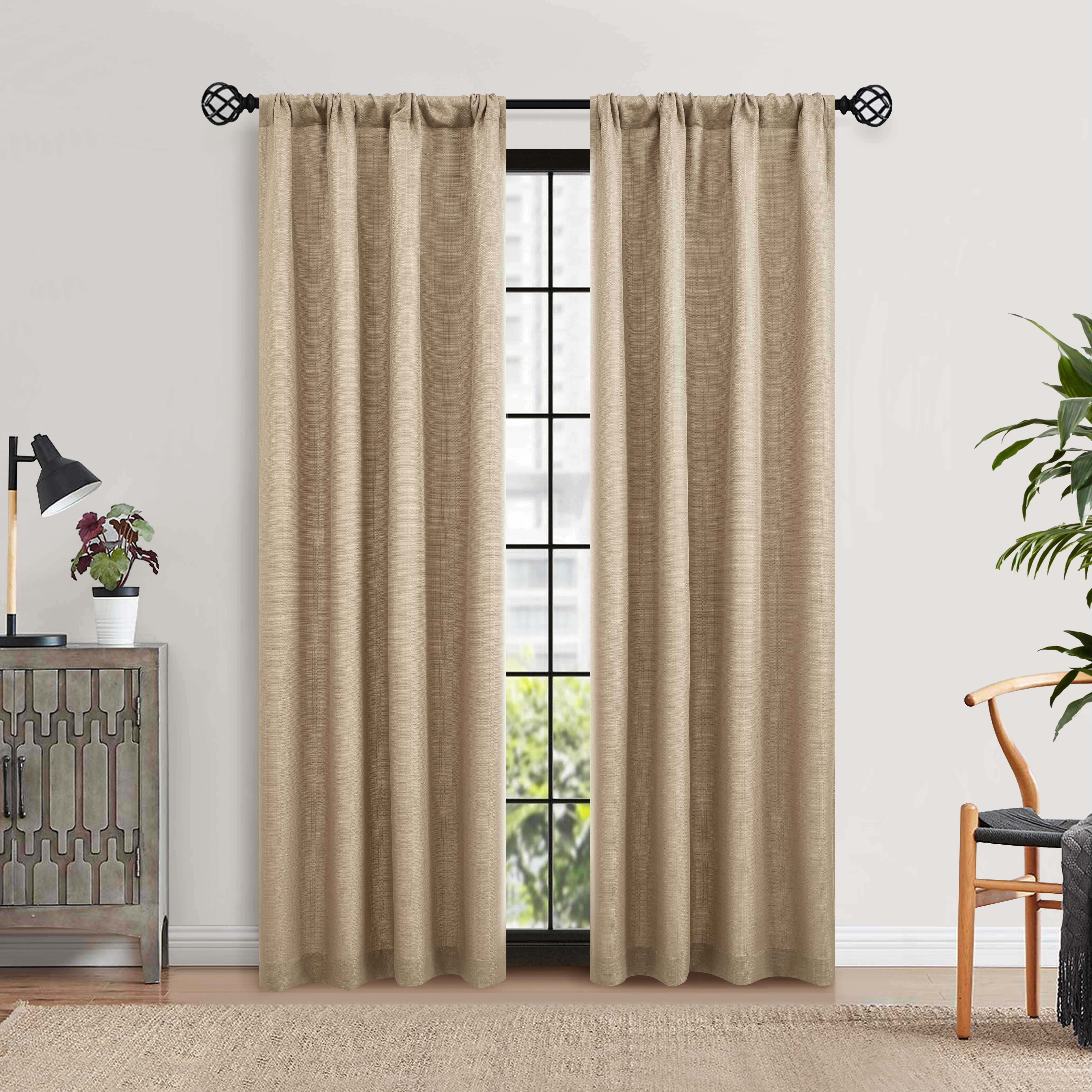 Mainstays Southport Textured Light Filtering Curtain Panel Pair, Set of 2, Beige, 40 in W x 84 in L