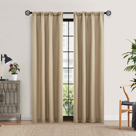Mainstays Southport Textured Light Filtering Curtain Panel Pair, Set of 2, Beige, 40"W x 84"L