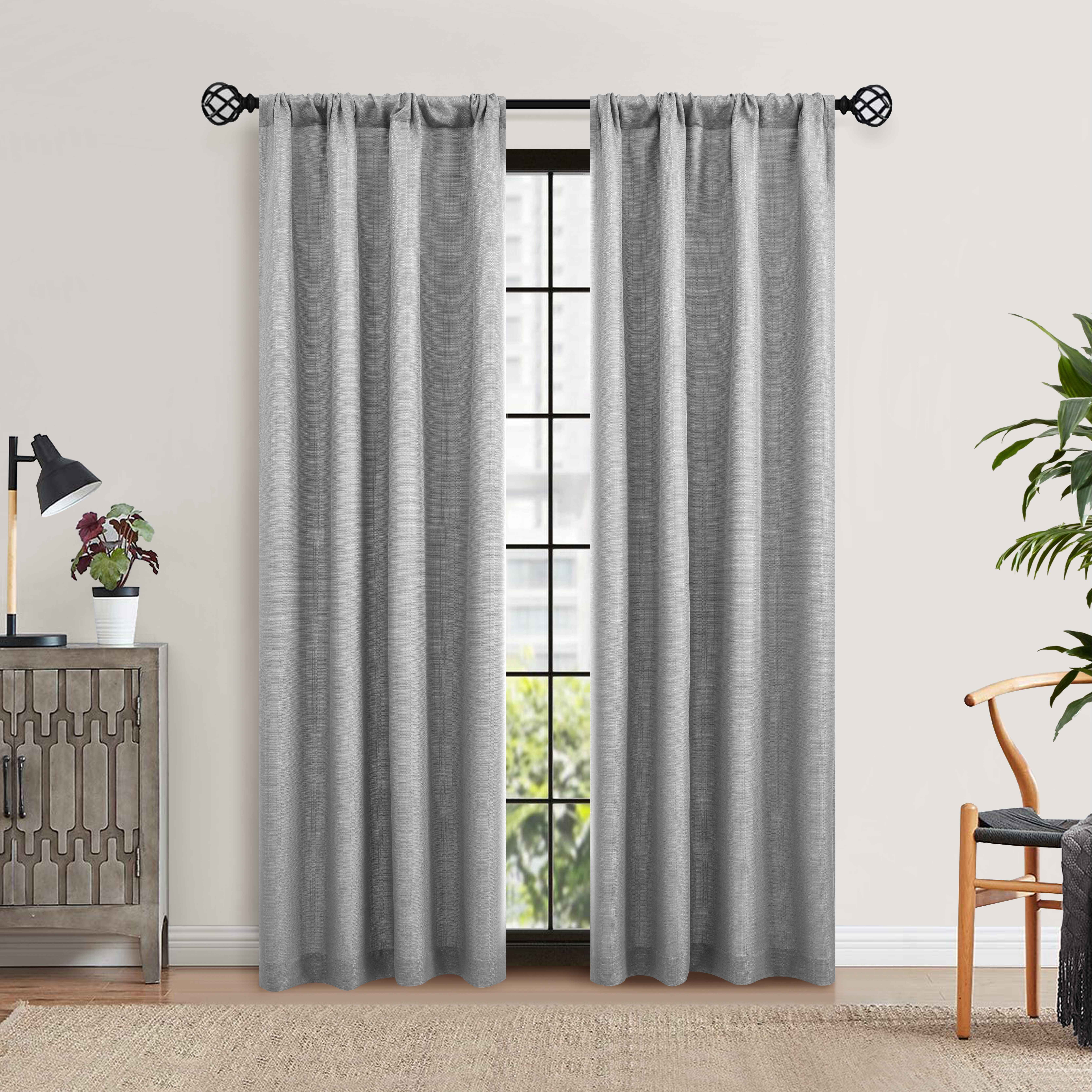 Mainstays Southport Light Filtering Rod Pocket Curtain Panel Pair, Silver, 40 in x 84 in, Set of 2