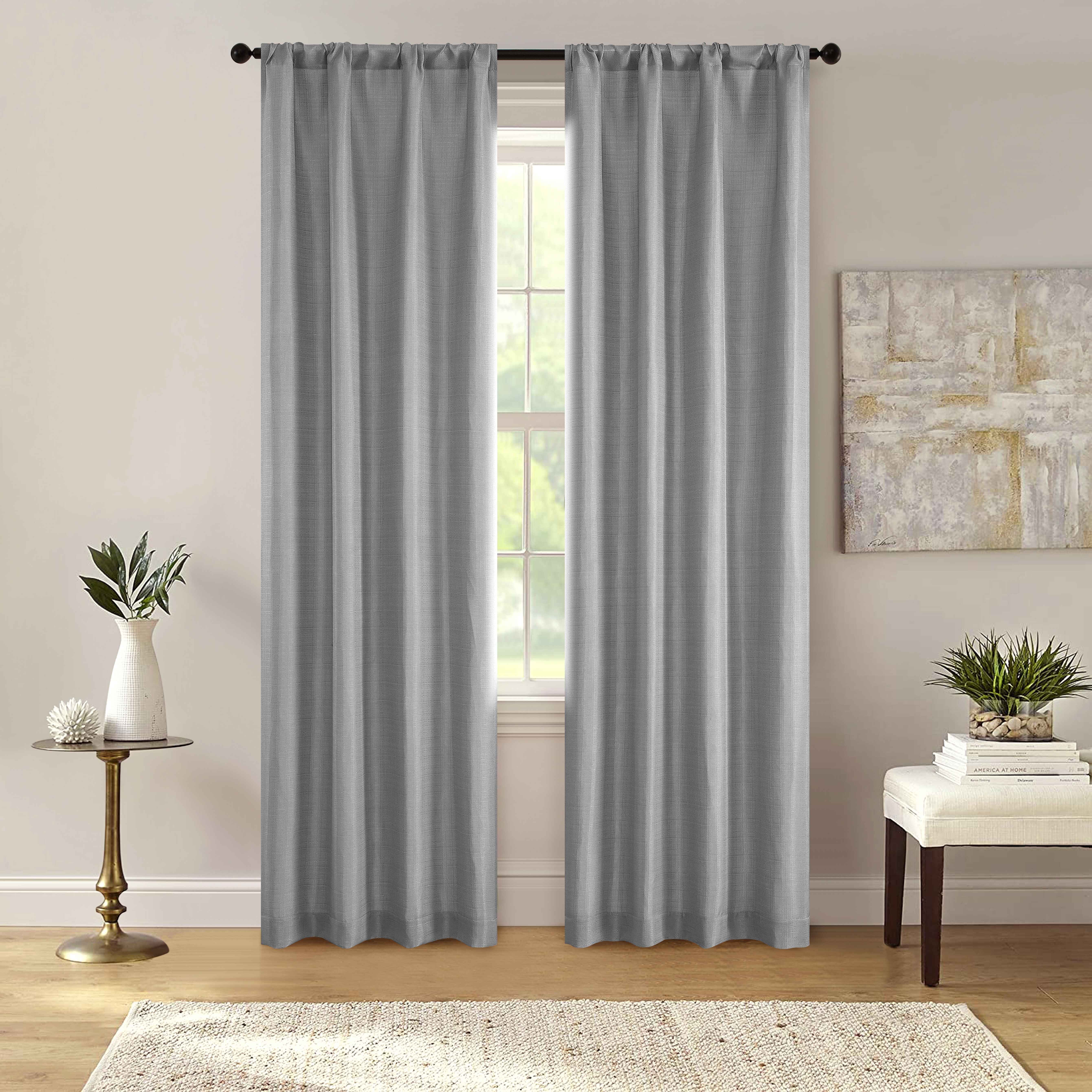 Mainstays Southport Textured Light Filtering Curtain Panel Pair, Set of 2, Grey, 40"W x 95"L