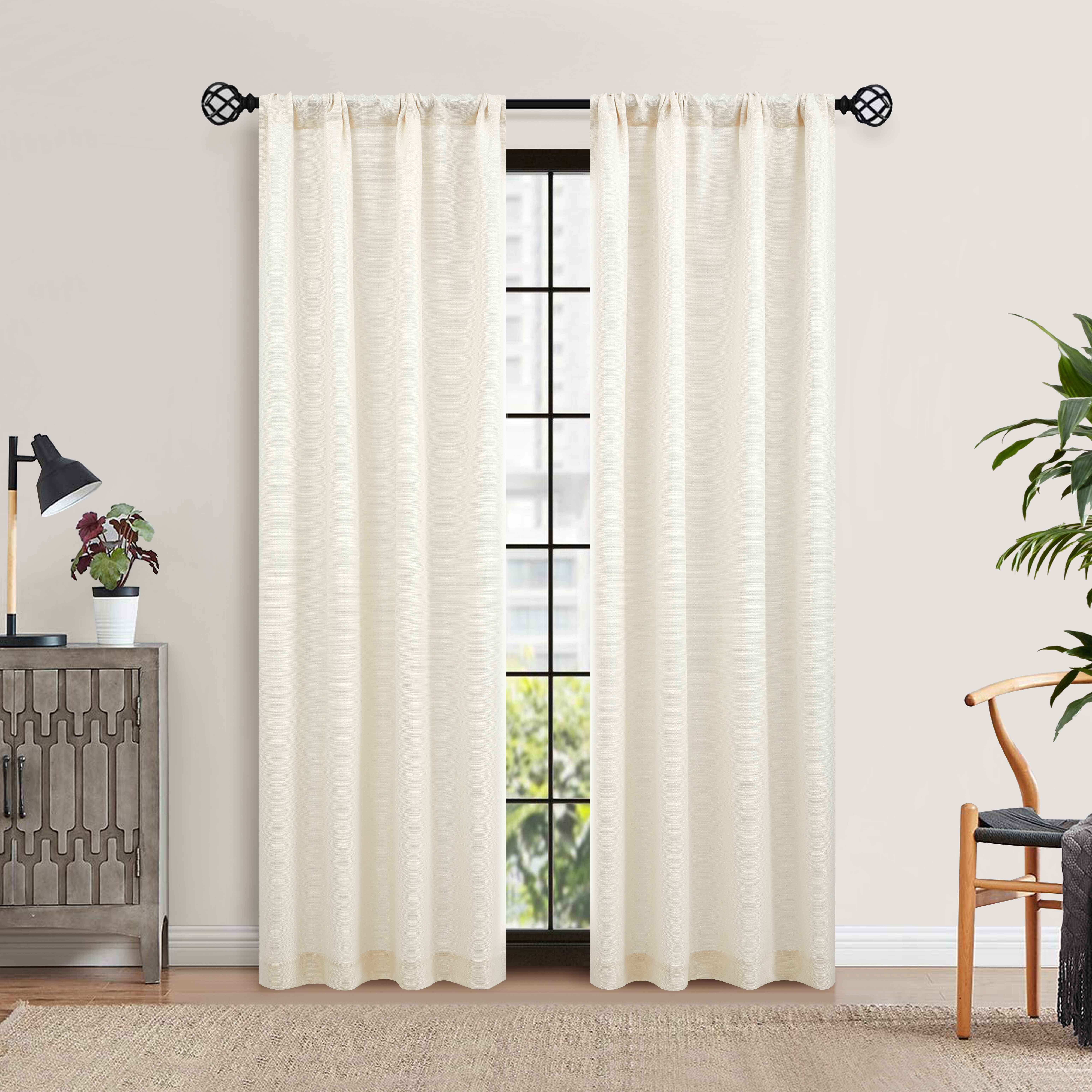 Mainstays Southport Textured Light Filtering Curtain Panel Pair, Set of 2, Ivory, 40 in W x 84 in L