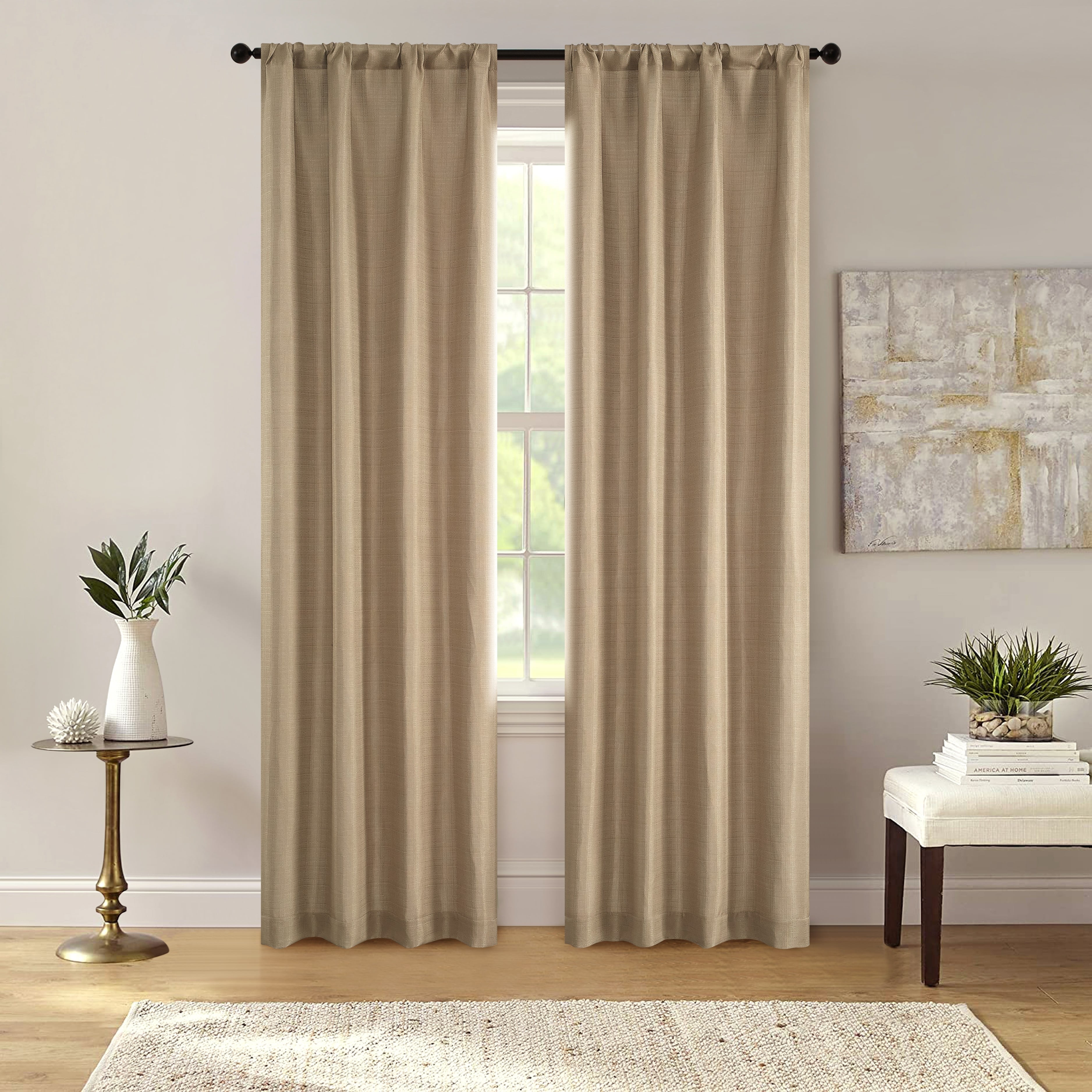 Mainstays Southport Textured Light Filtering Curtain Panel Pair, Set of 2, Beige, 40"W x 95"L