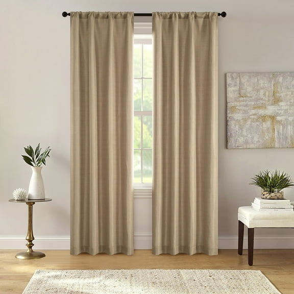 Mainstays Southport Textured Light Filtering Curtain Panel Pair, Set of 2, Beige, 40"W x 95"L