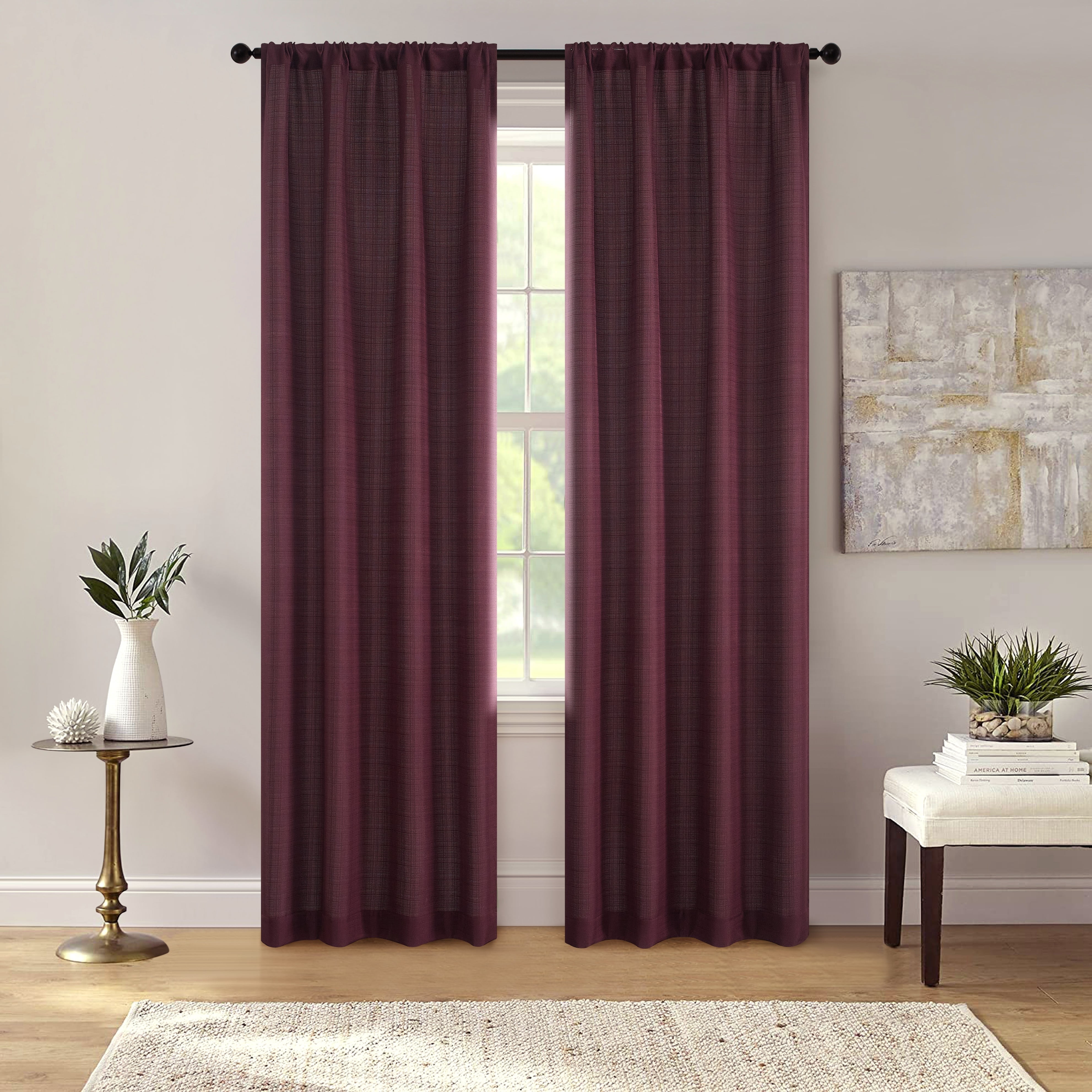 Mainstays Southport Textured Light Filtering Curtain Panel Pair, Set of 2, Burgundy, 40"W x 95"L
