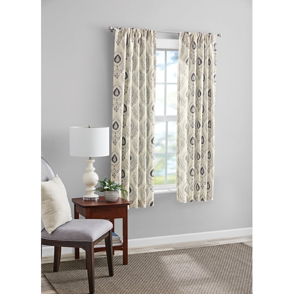 Mainstays Southport Light Filtering Rod Pocket Textured Curtain Panel, Set of 2, Charcoal Arabesque 40” W x 63” L