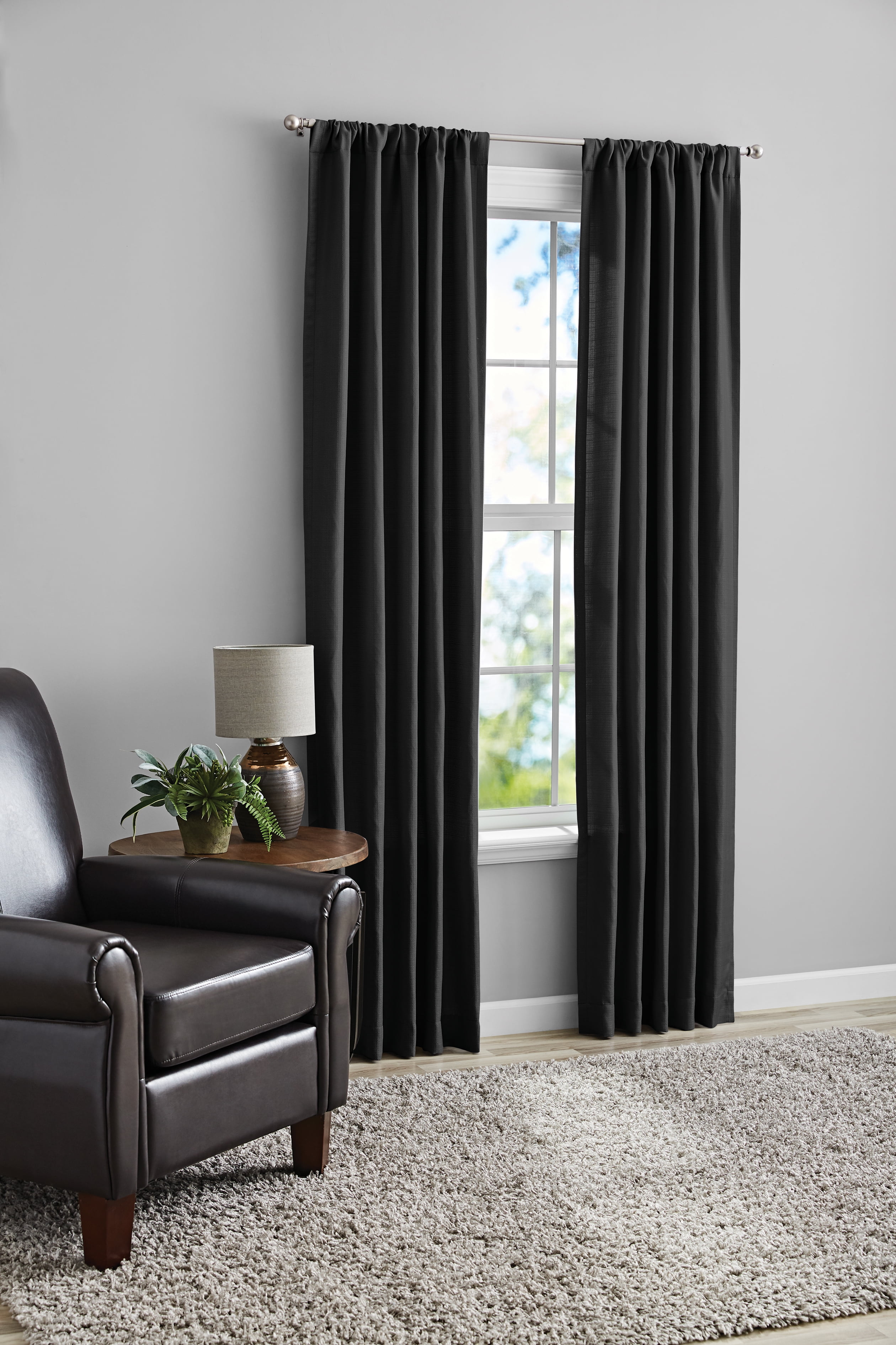 Mainstays Southport Light Filtering Rod Pocket Textured Curtain Panel Pair, Set of 2, Charcoal Gray, 40 in x 84 in
