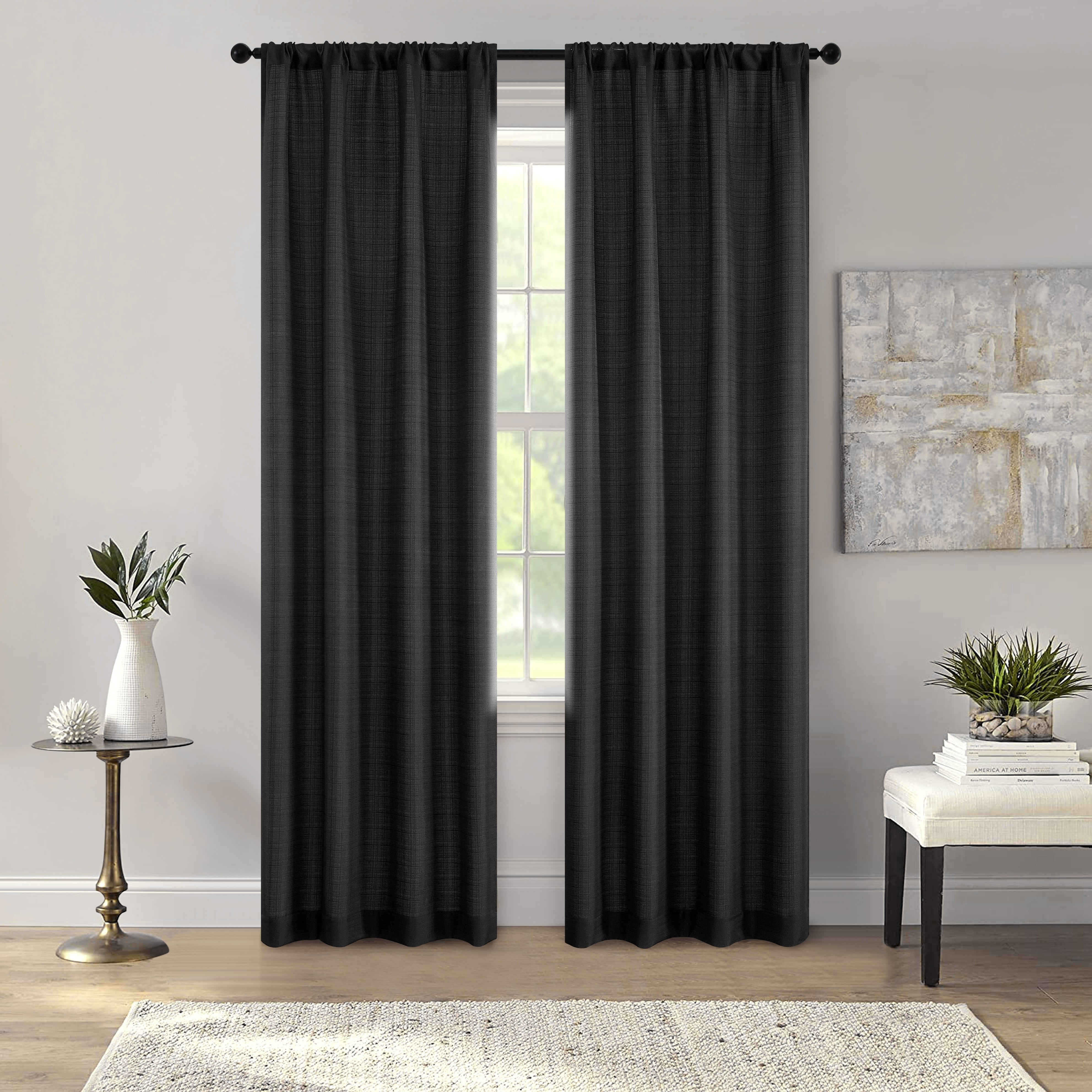 Mainstays Southport Textured Light Filtering Curtain Panel Pair, Set of 2, Charcoal, 40"W x 95"L