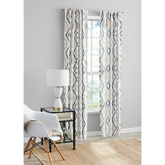 Mainstays Southport Light Filtering Rod Pocket Textured Curtain Panel, Set of 2, Gray Geo, 40” W x 95” L