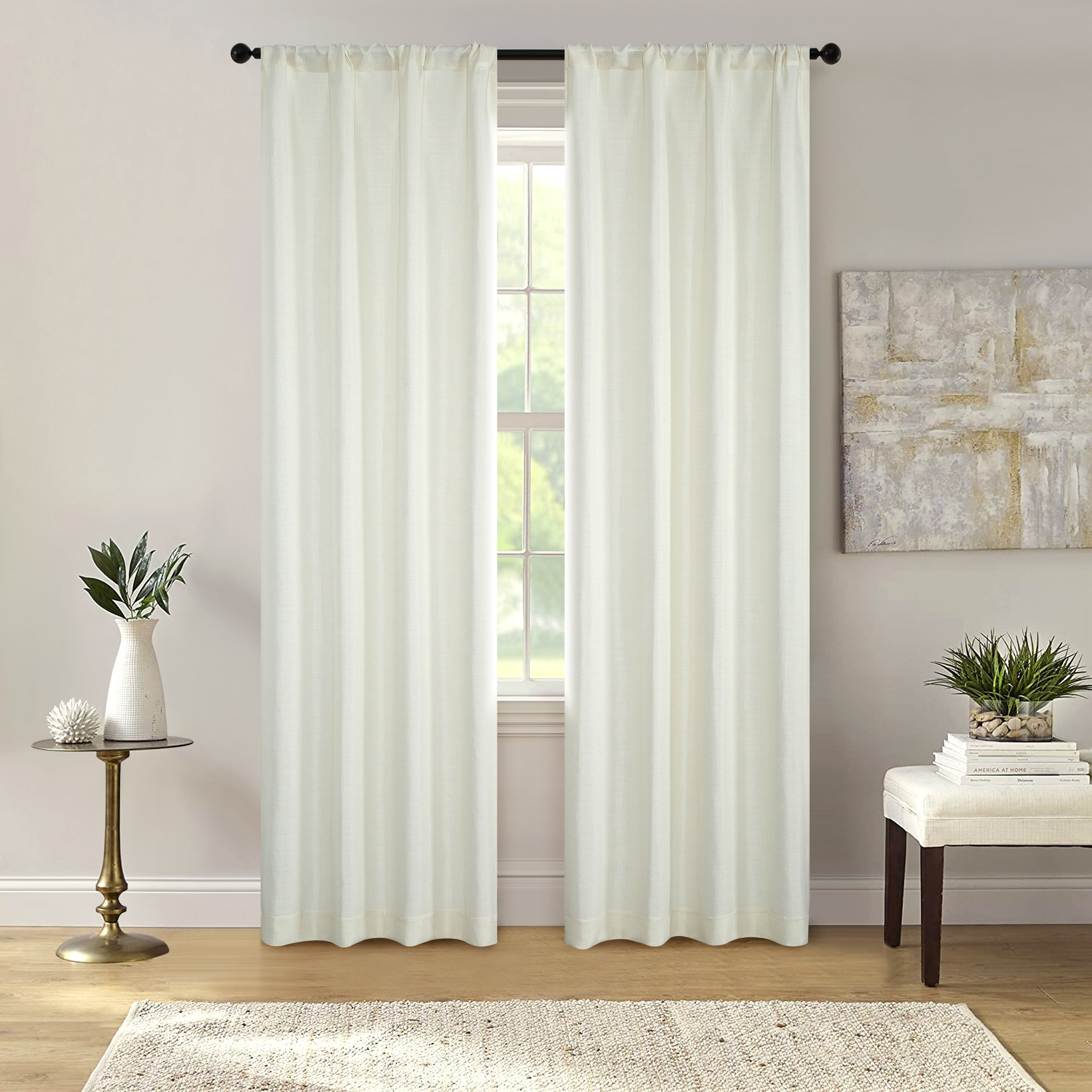Mainstays Southport Textured Light Filtering Curtain Panel Pair, Ivory, Set of 2, 40 in x 95 in