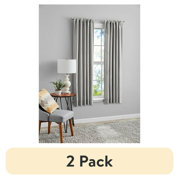 (2 pack) Mainstays Southport Light Filtering Rod Pocket Textured Curtain Panel, Set of 2, Silver, 40” W x 63” L