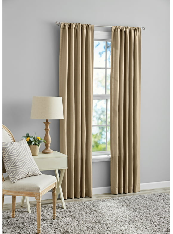 Mainstays Southport Solid Color Light Filtering Rod Pocket Curtain Panel Pair, Set of 2, Beige, 40 x 84