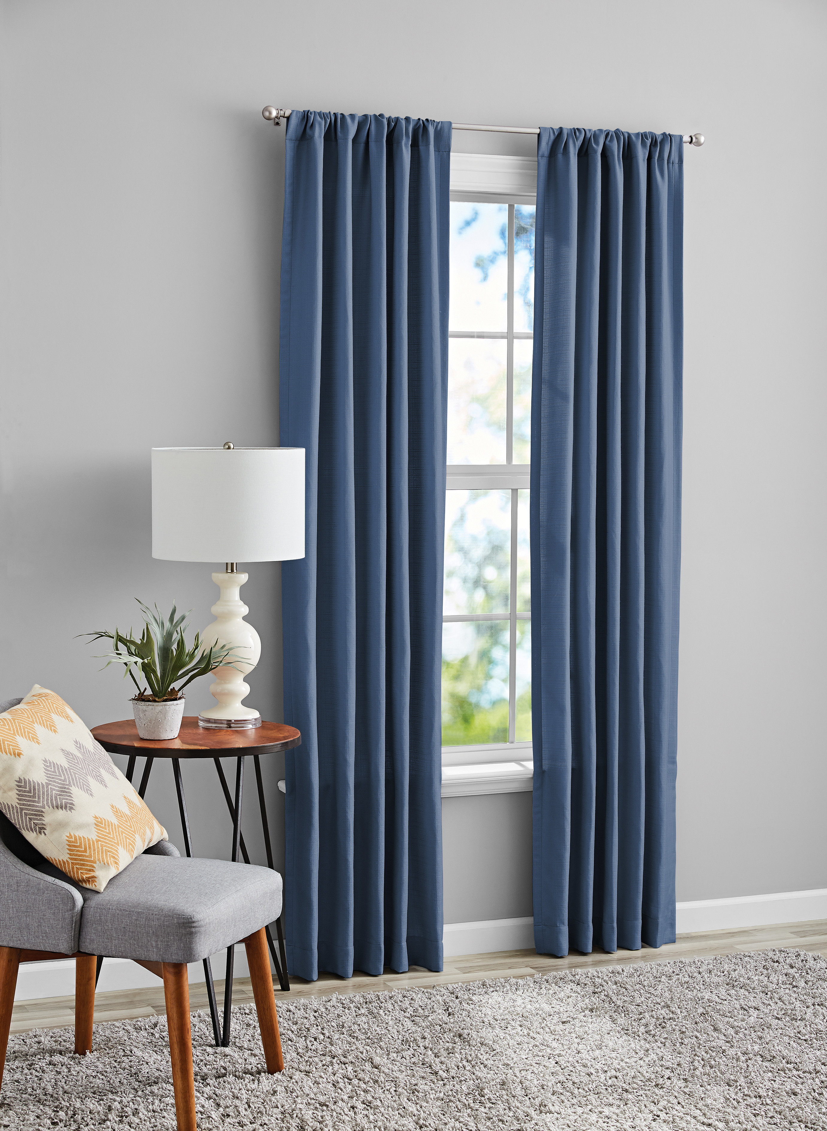 Mainstays Southport Solid Color Light Filtering Rod Pocket Curtain Panel Pair, Set of 2, Blue, 40 x 84 - image 1 of 5